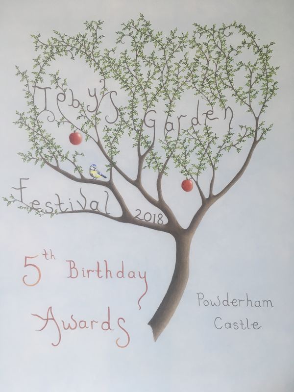 Toby’s Garden Festival. Painted for the festival’s fifth birthday awards at Powderham Castle, 2018