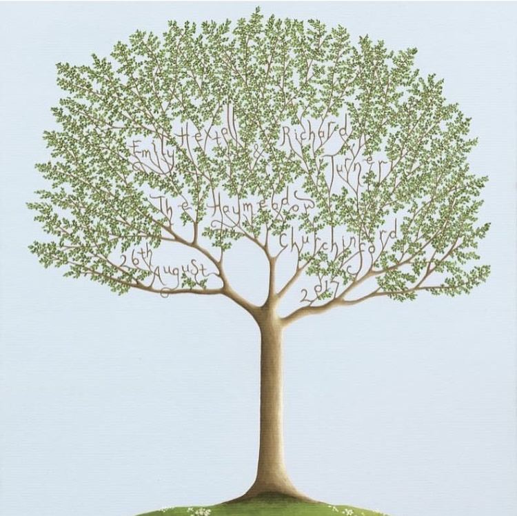 A wedding tree. Names, place and date woven through the leaves