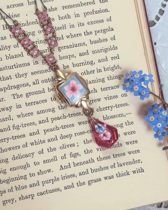 Cherry blossom. Set in an antique watch bezel, Art Deco style
