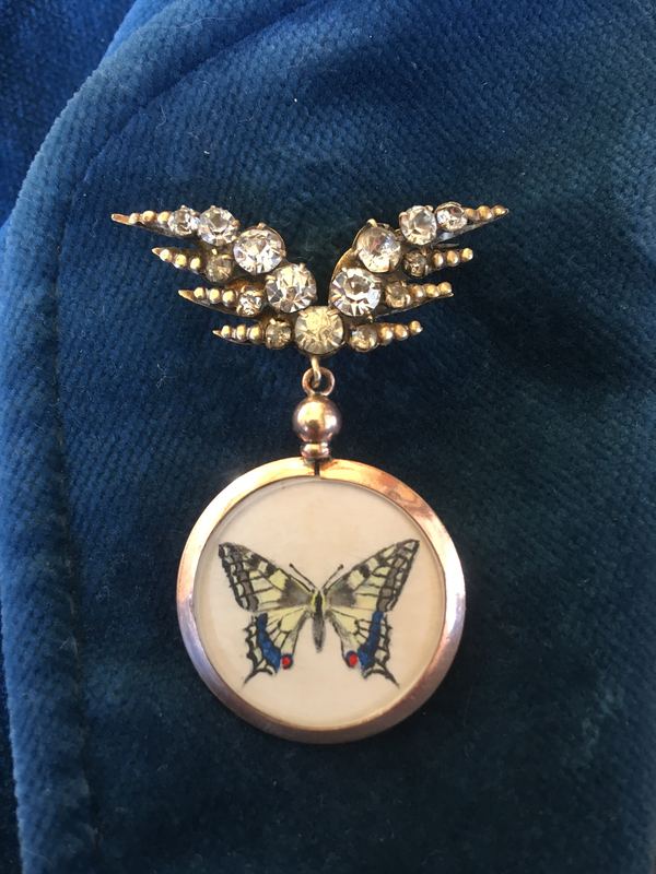 Swallowtail. Hung from an antique paste brooch