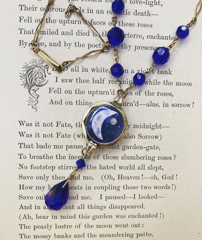 Winter’s Moon. A crescent moon on a blue glass bead chain