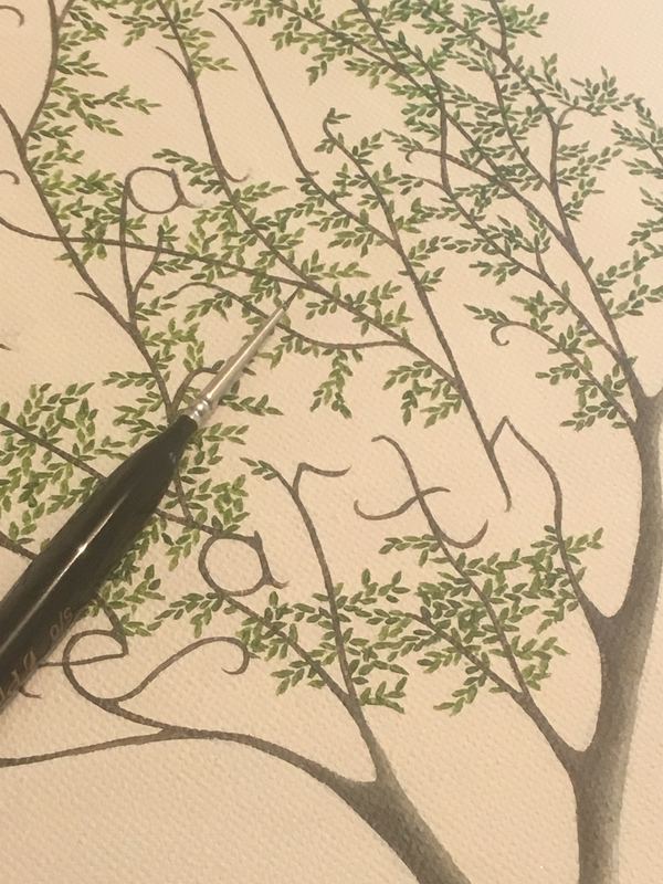 Letters, painted twig by twig